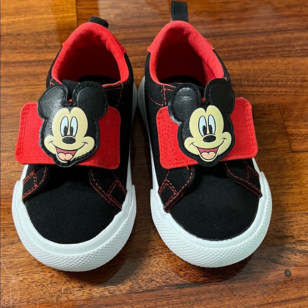 Disney Kids Black and Red Mickey Mouse Strap Sneakers